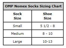 OMP sock sizing chart