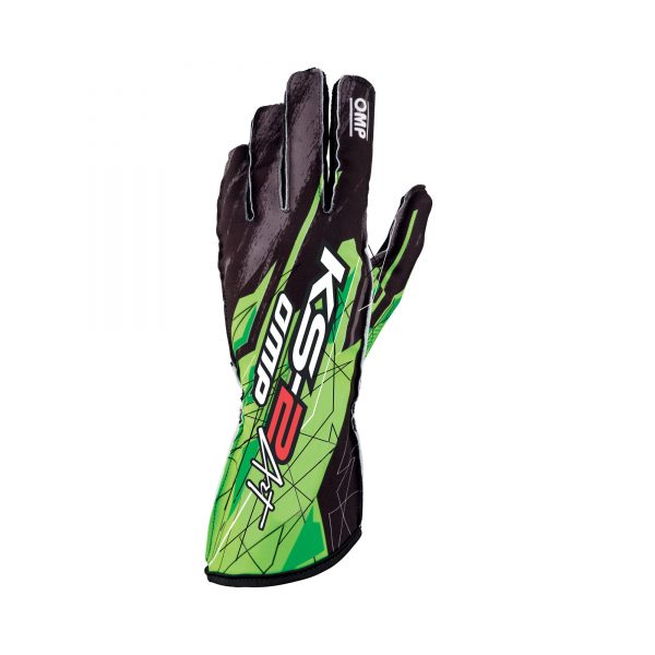 OMP KS-2 Art Gloves Black-Fluro Green front