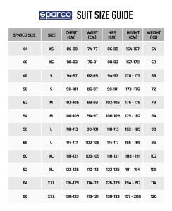 Spacro Race Suit Size Guide