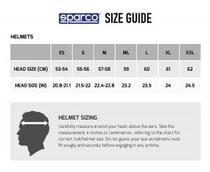 sparco helmet size guide