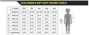 OMP Children Kart Suit Sizing Table 2021
