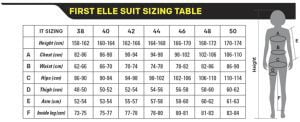 OMP First Elle Suit Sizing Table 2021