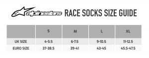 ALS Race Sock size guide