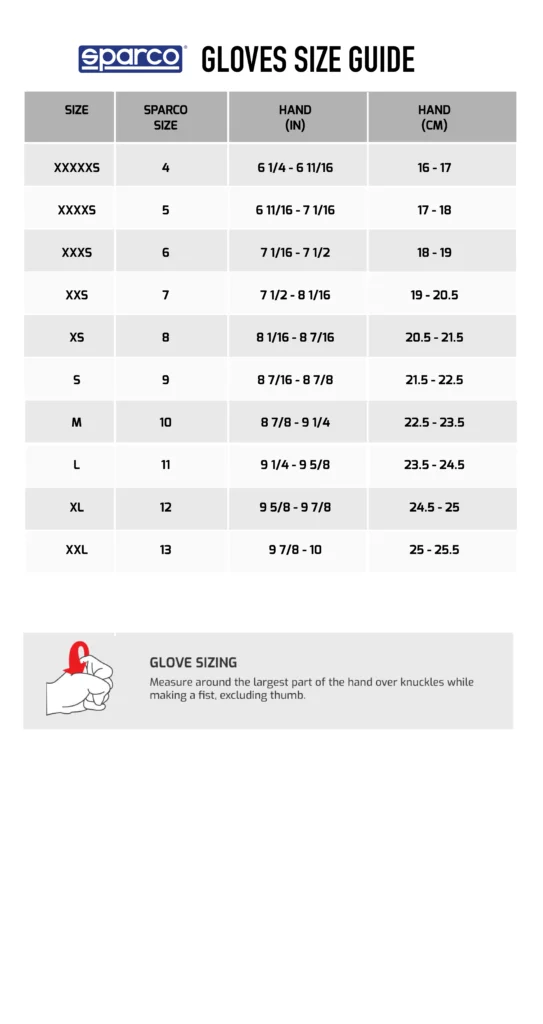 sparco glove size