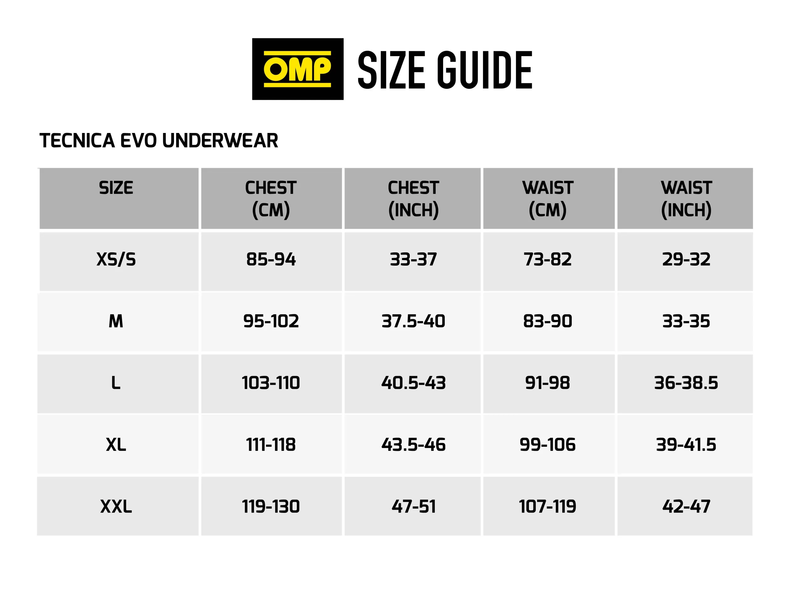 Tecnica evo size guide